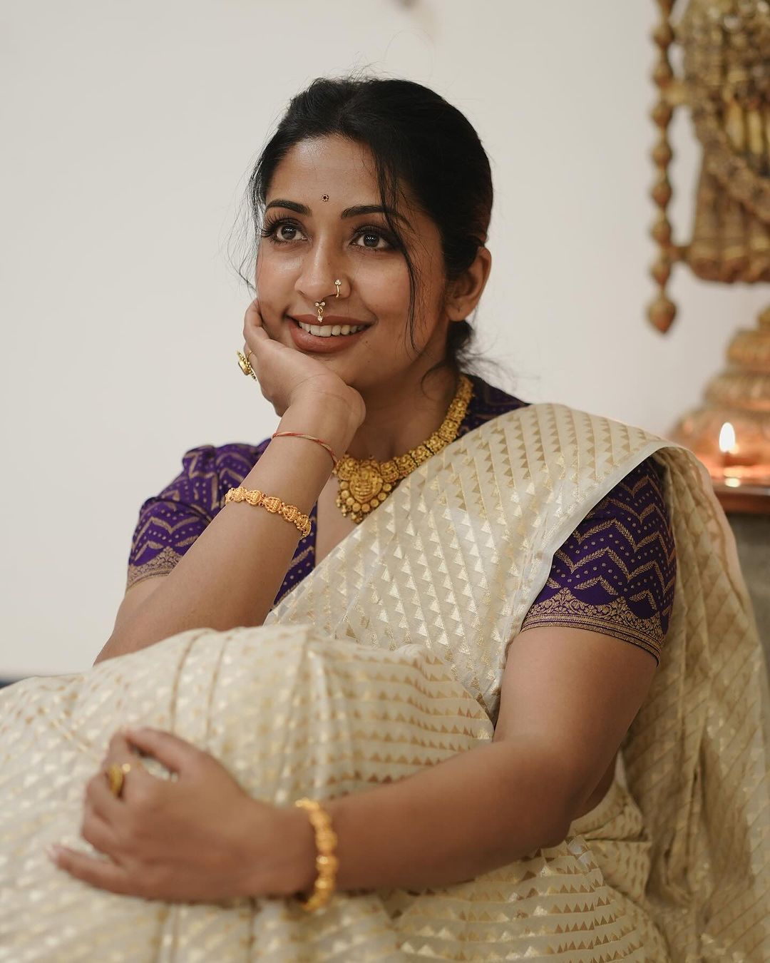 Malayalam Actress Navya Nair Stills in White Saree